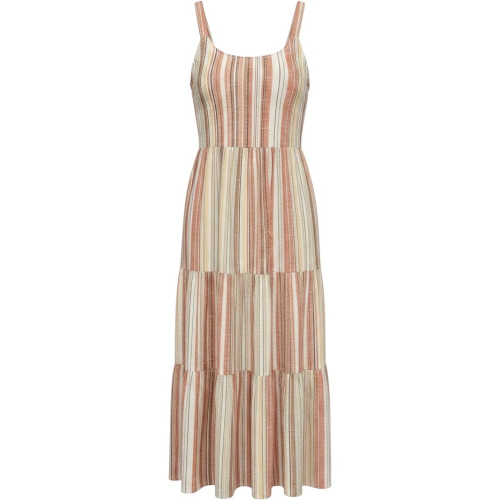 Linda Anderson Womens Small Striped Tiered Midi Dress 100% Cotton Smocked Back
